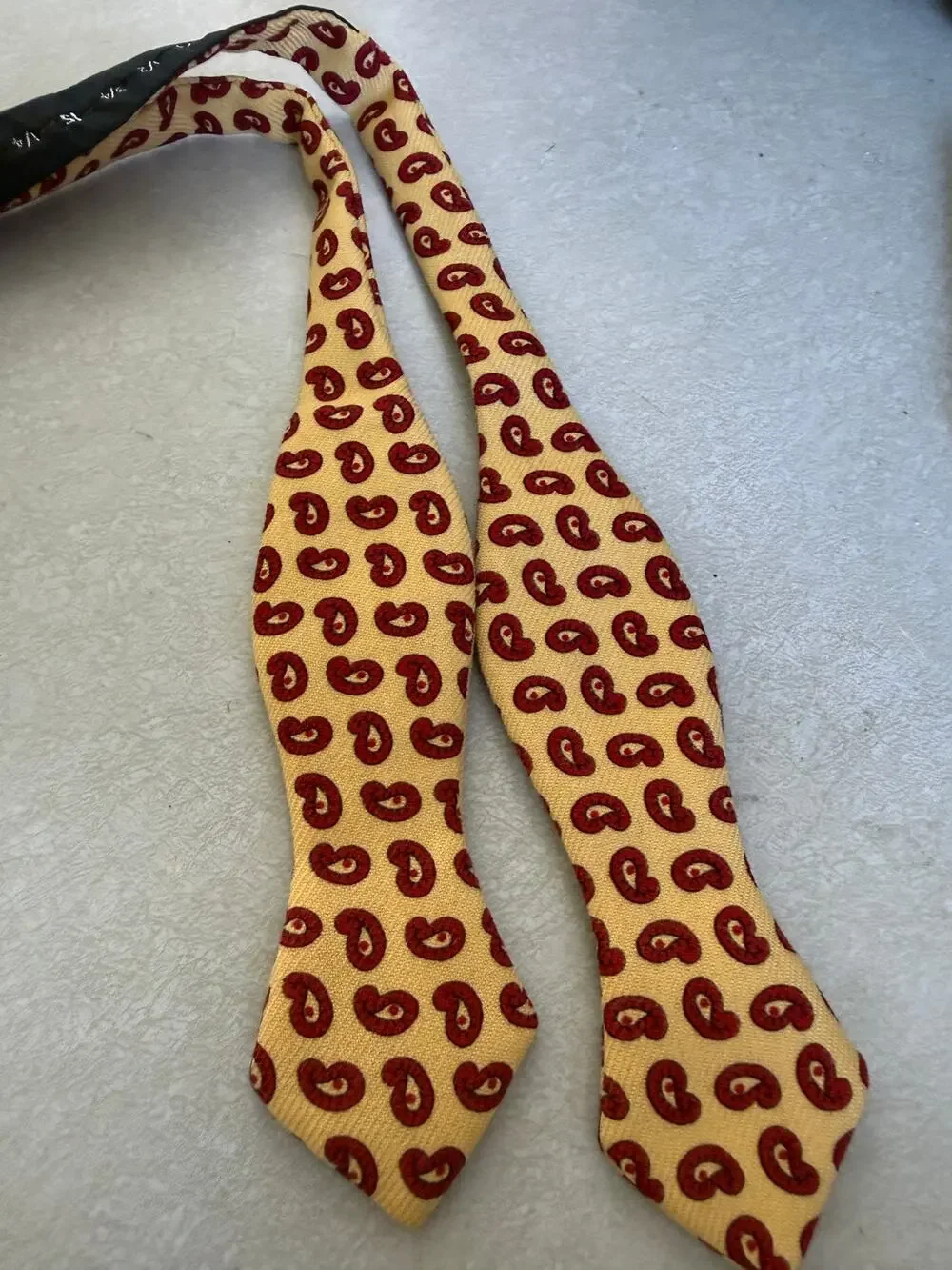 Vintage Yellow Paisley Silk Bow Tie Adjustable